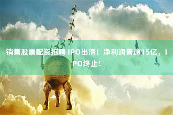 销售股票配资招聘 IPO出清！净利润曾逾15亿，IPO终止！